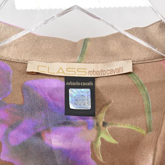 Vtg Y2k ROBERTO CAVALI Womens Silk Top Size 8 Floral Satin V Neck Button Fairy - Picture 6 of 13